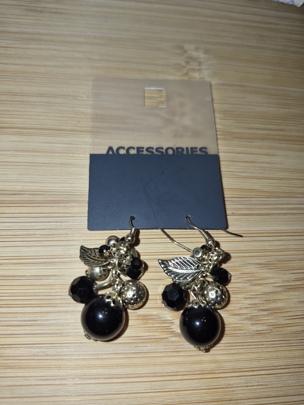Accessorize Gold-Tone Earrings with Black Bead Clusters